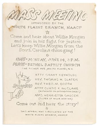 (CIVIL RIGHTS.) Papers of an NAACP branch seeking the release of South Carolina chain gang refugee Willie Morgan.